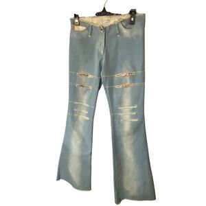 Esisto Women's 30 Distressed Peekaboo Floral Flare Jeans Light Wash Denim